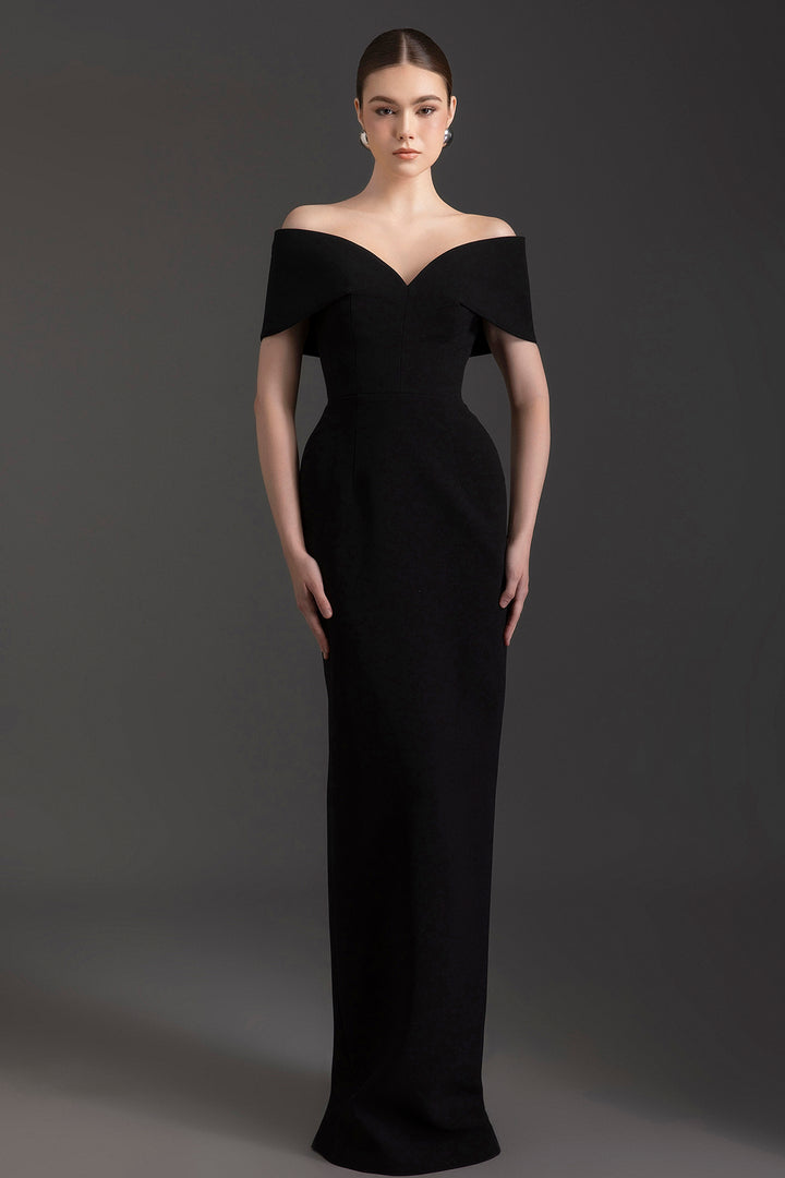 Off-The-Shoulder Crepe Column Dress