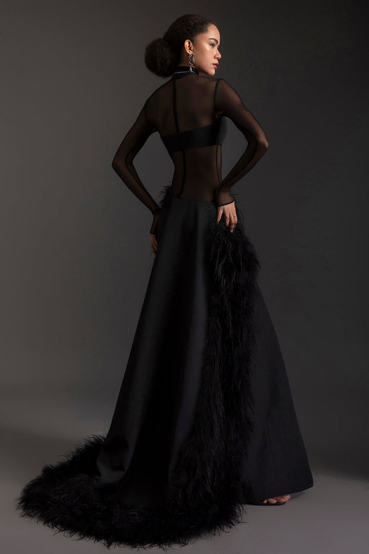 Sheer High-Neck Feather Ensemble