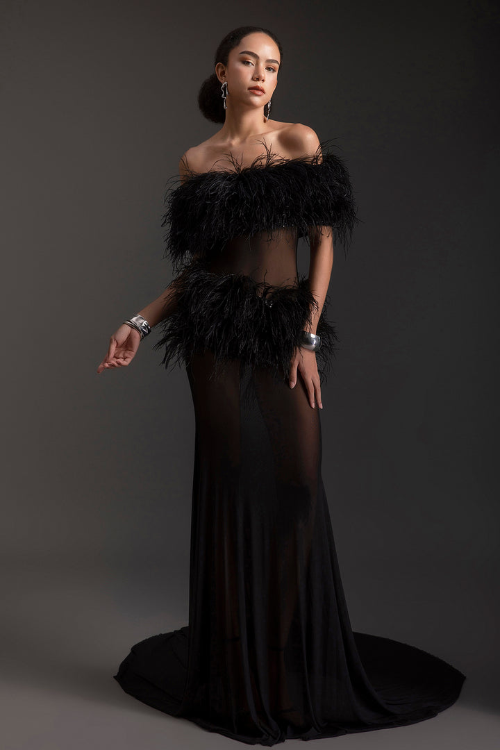 Mermaid Feather Long Dress
