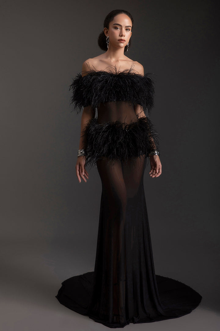 Mermaid Feather Long Dress