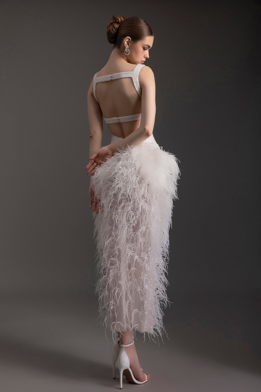 Beaded Feathered Sweetheart Dress
