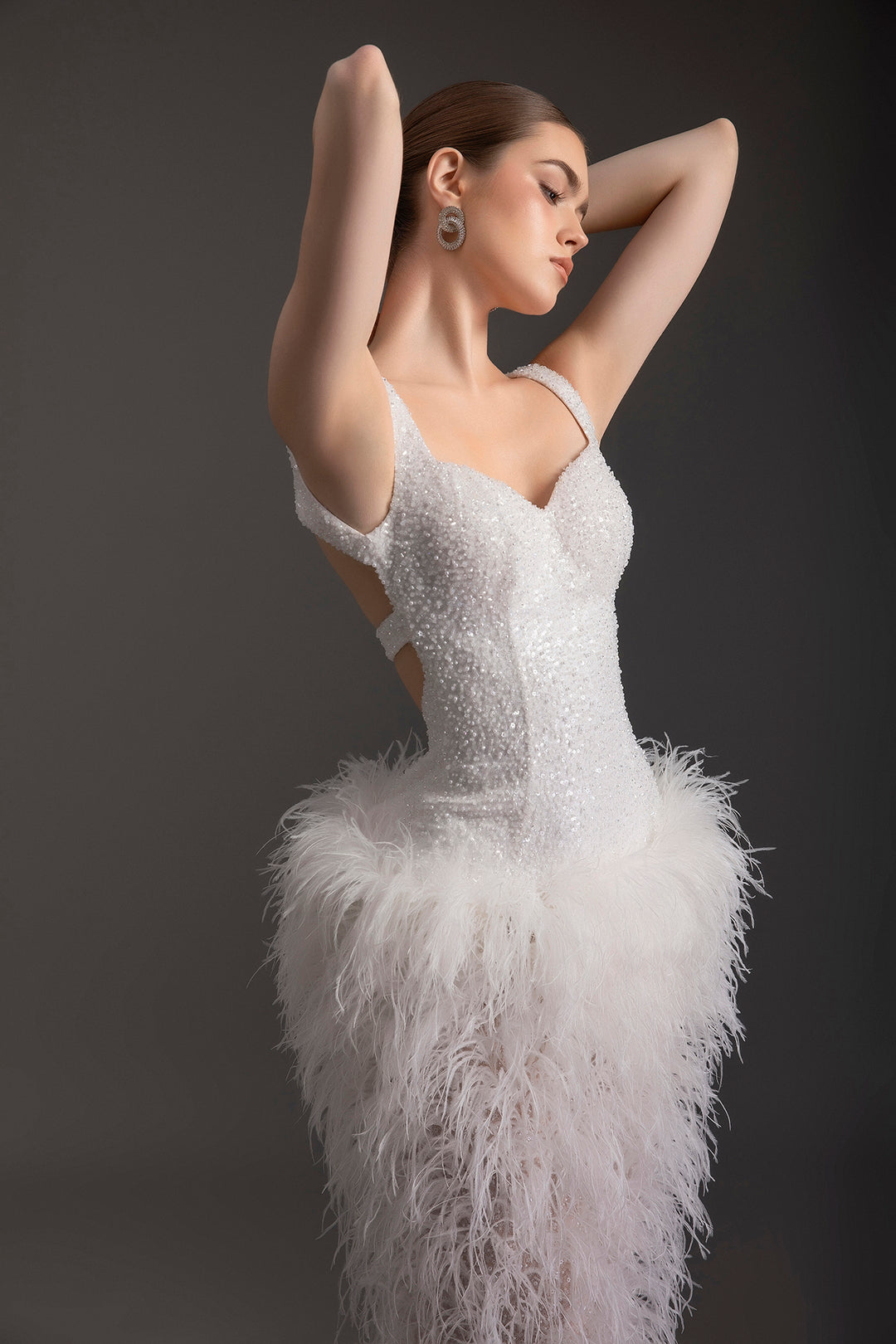 Beaded Feathered Sweetheart Dress