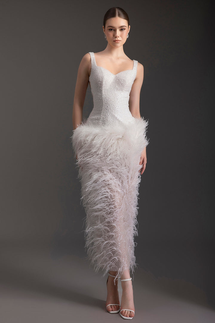 Beaded Feathered Sweetheart Dress
