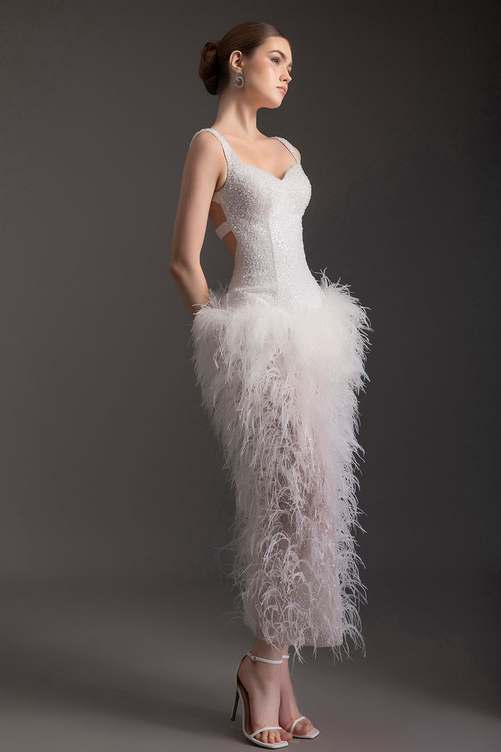 Beaded Feathered Sweetheart Dress