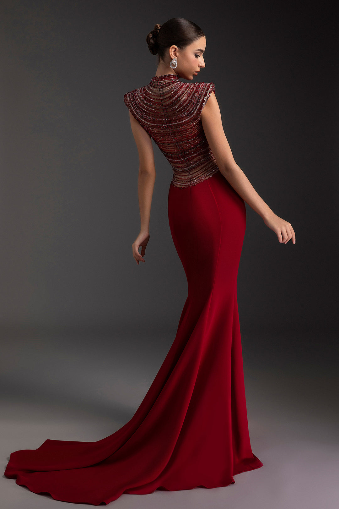 Crepe Long Mermaid Rhinestone Dress