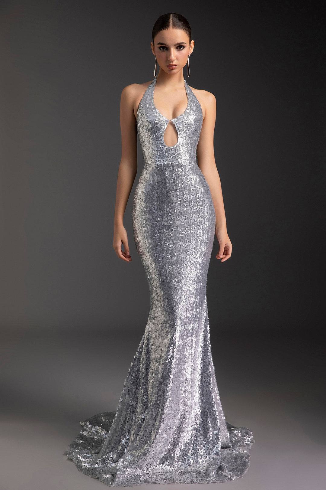 Sequin Halter Cut-Out Mermaid Dress