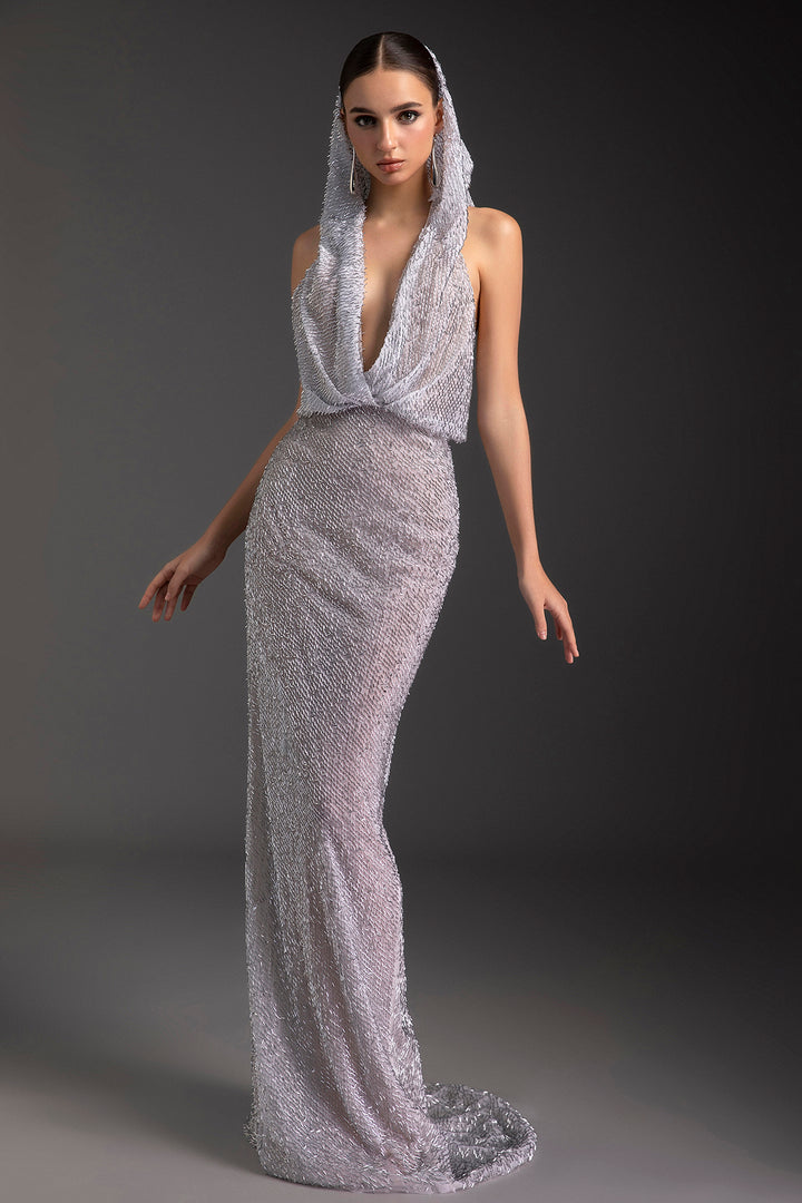 Sequin Plunging V-Neck Dress