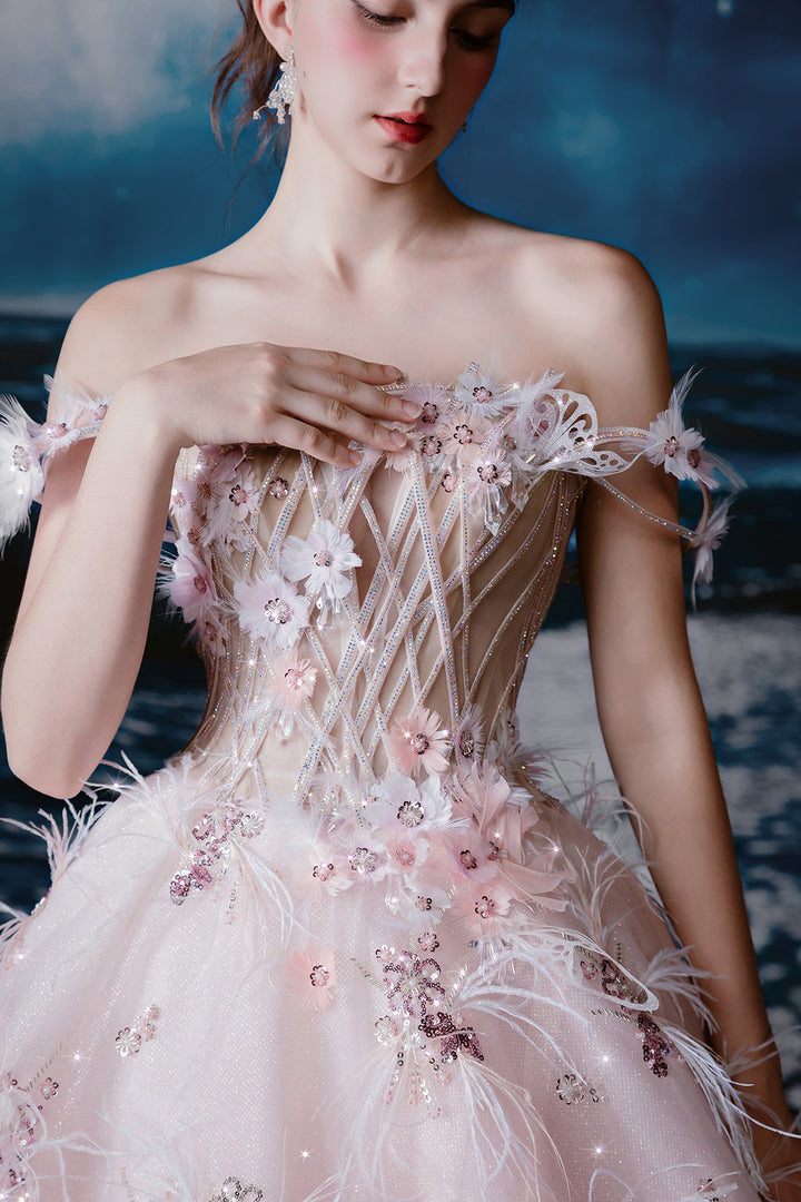 A-Line Dress with Off-The-Shoulder Drapery