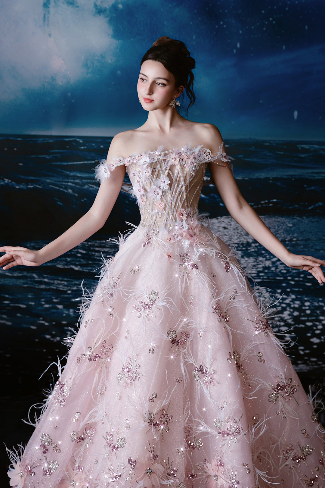 A-Line Dress with Off-The-Shoulder Drapery