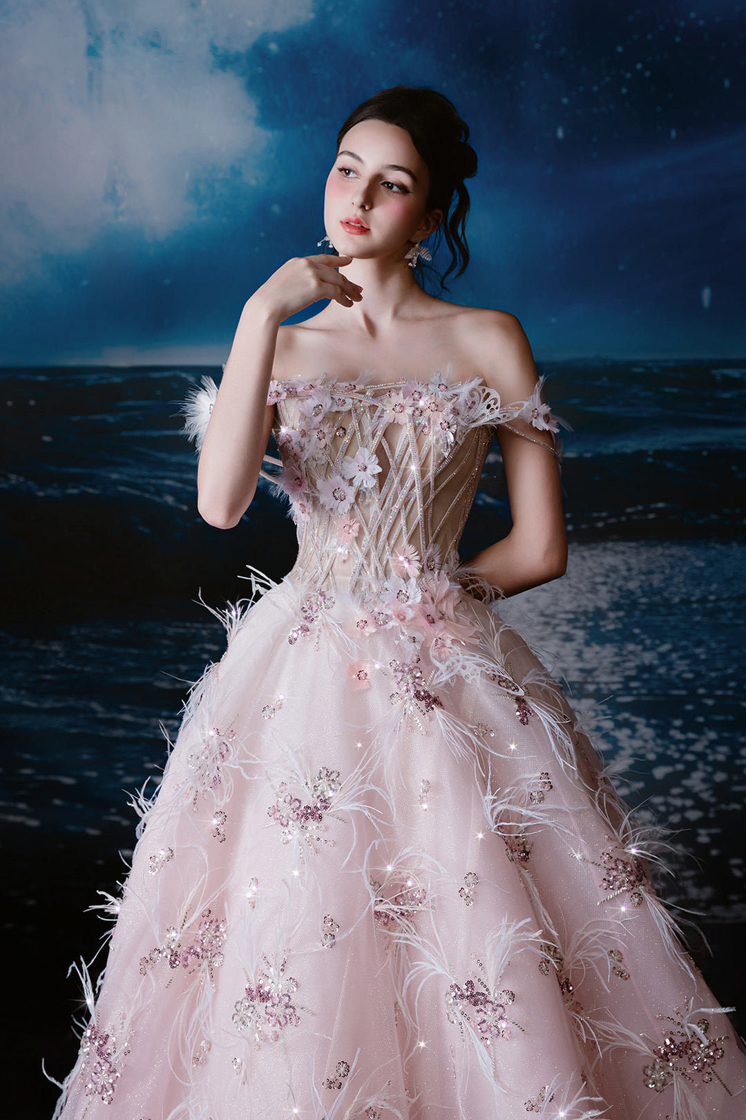 A-Line Dress with Off-The-Shoulder Drapery