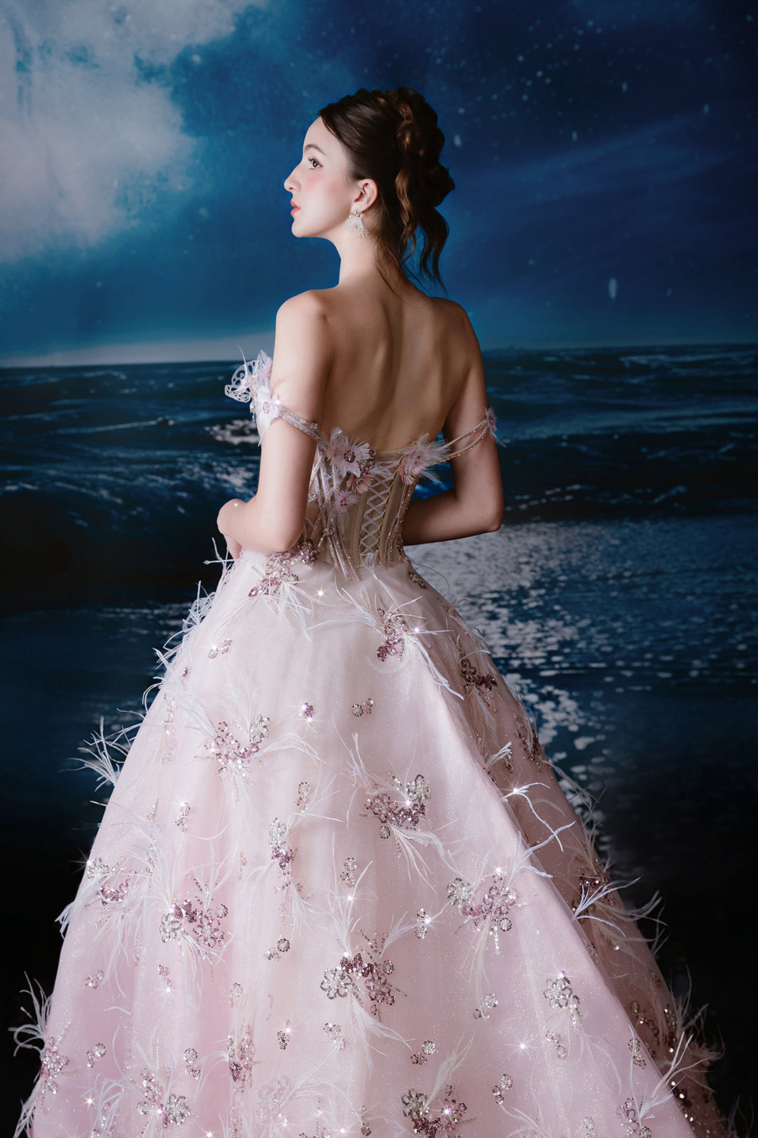 A-Line Dress with Off-The-Shoulder Drapery