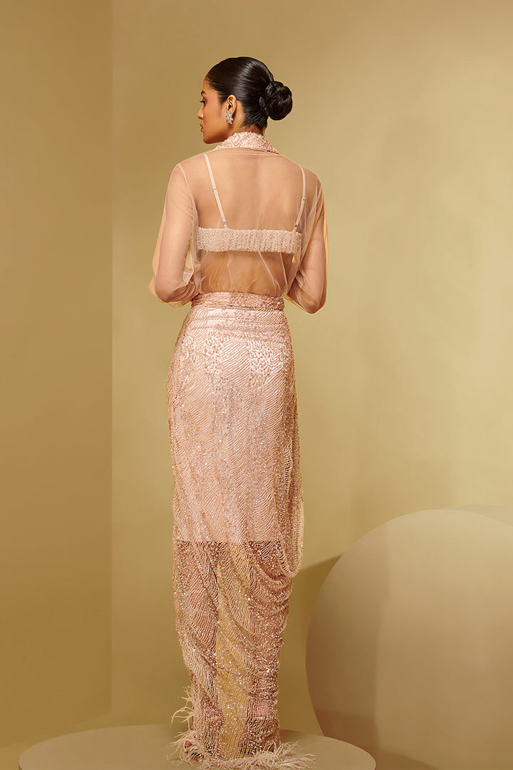 Embroidered Crochet and Chiffon Three-Piece