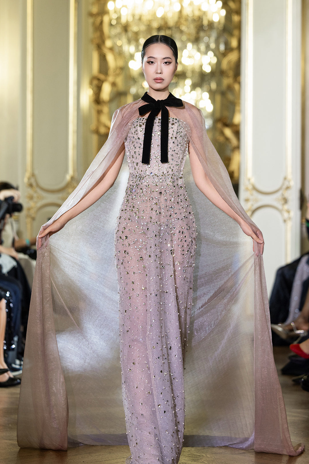 beaded cape dress GLS GL3704 Long Fitted Beaded Cape Evening Formal Dress