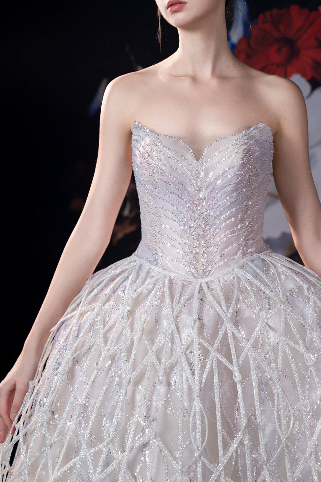 Strapless A-Line Dress with Beaded Bodice