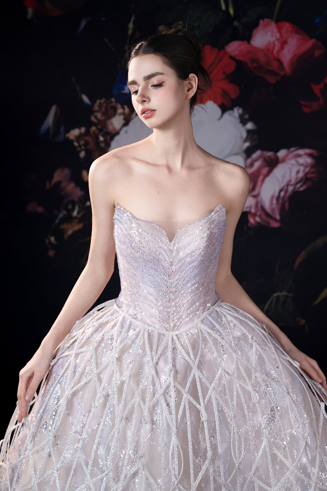 Strapless A-Line Dress with Beaded Bodice