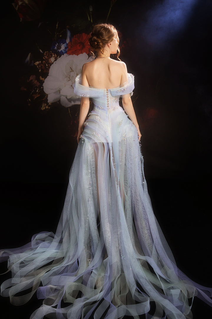 Off-The-Shoulder Neckline and Embroidered Florals