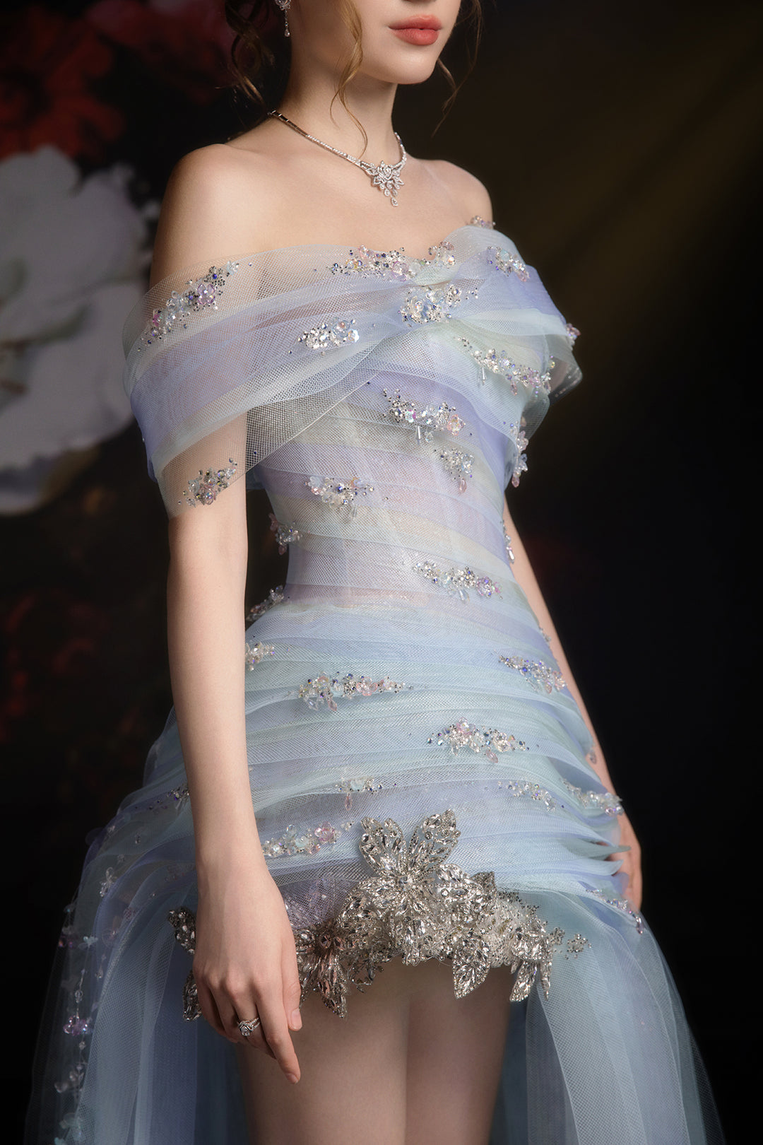 Off-The-Shoulder Neckline and Embroidered Florals