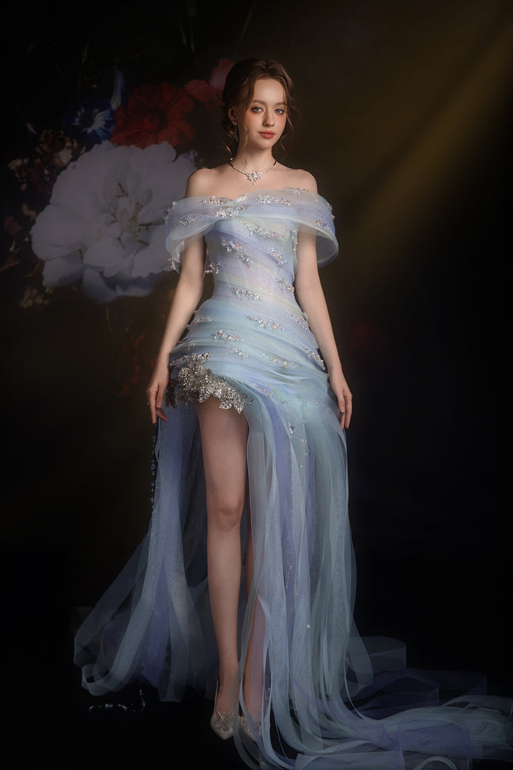 Off-The-Shoulder Neckline and Embroidered Florals