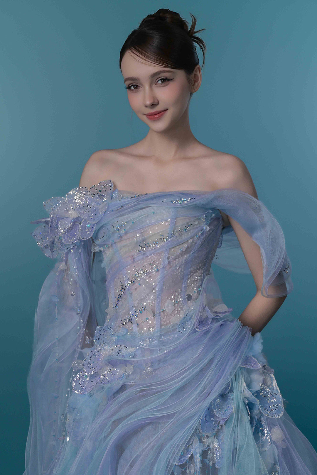 Embellished Off-The-Shoulder Tulle Dress