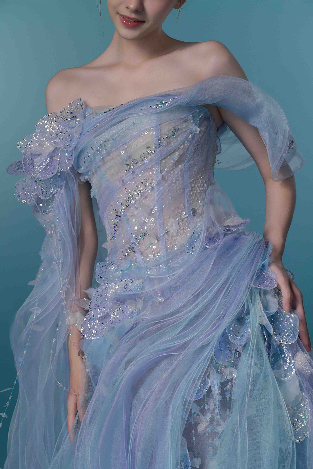 Embellished Off-The-Shoulder Tulle Dress