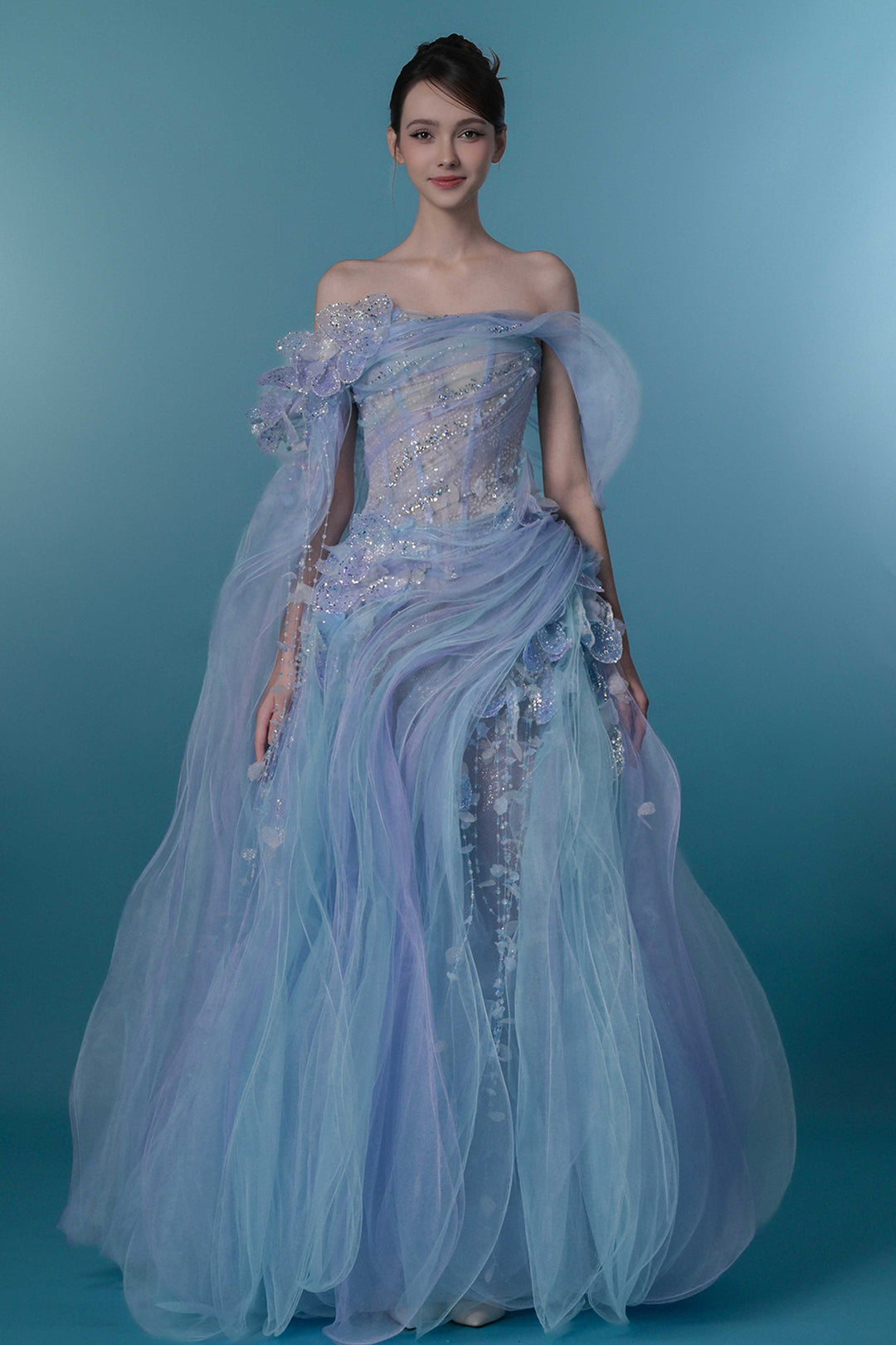 Embellished Off-The-Shoulder Tulle Dress