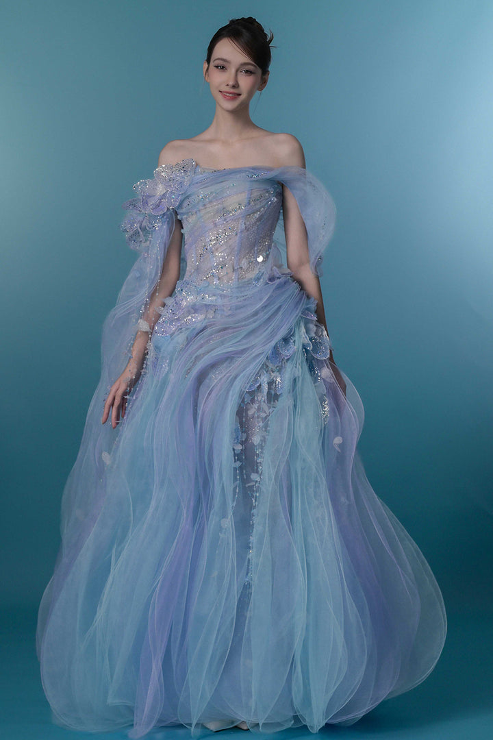 Embellished Off-The-Shoulder Tulle Dress