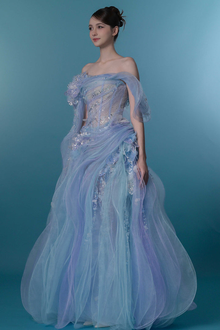 Embellished Off-The-Shoulder Tulle Dress