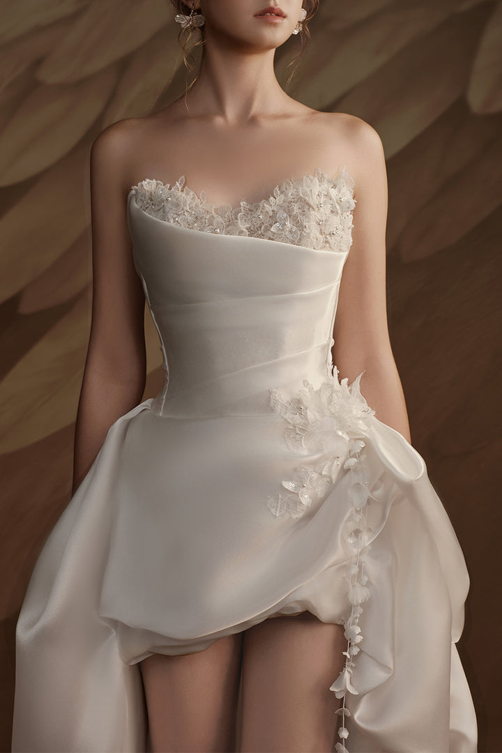 Strapless High-Low Satin A-Line Dress