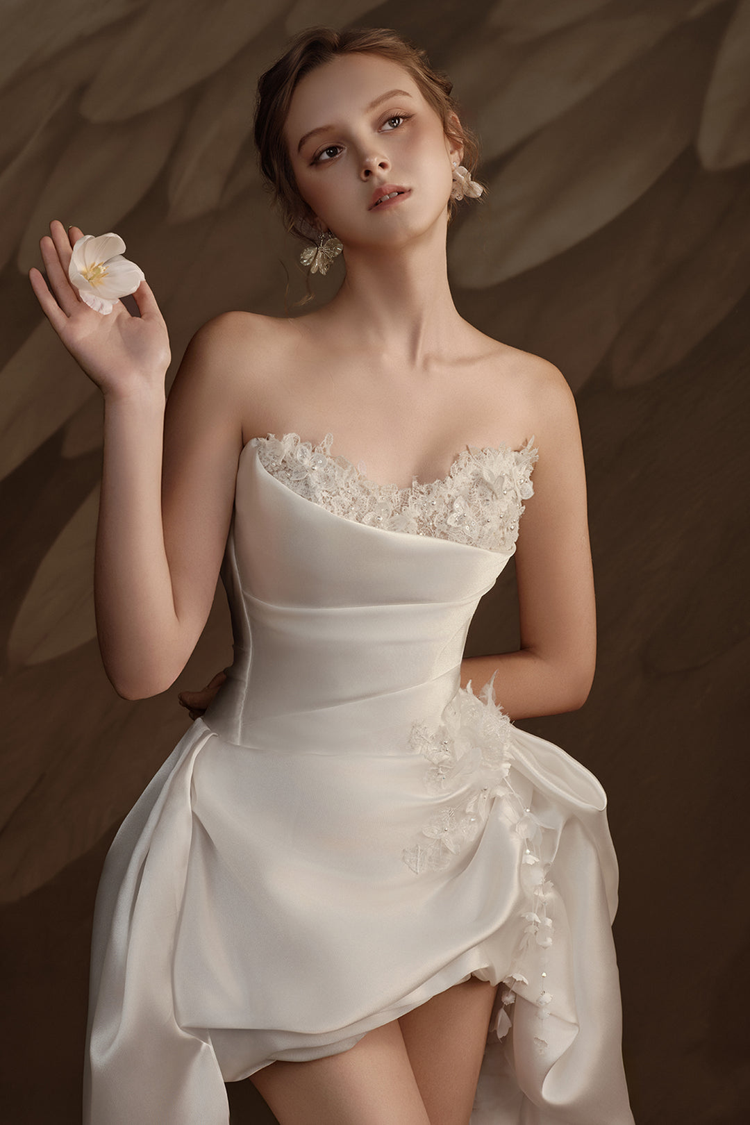 Strapless High-Low Satin A-Line Dress