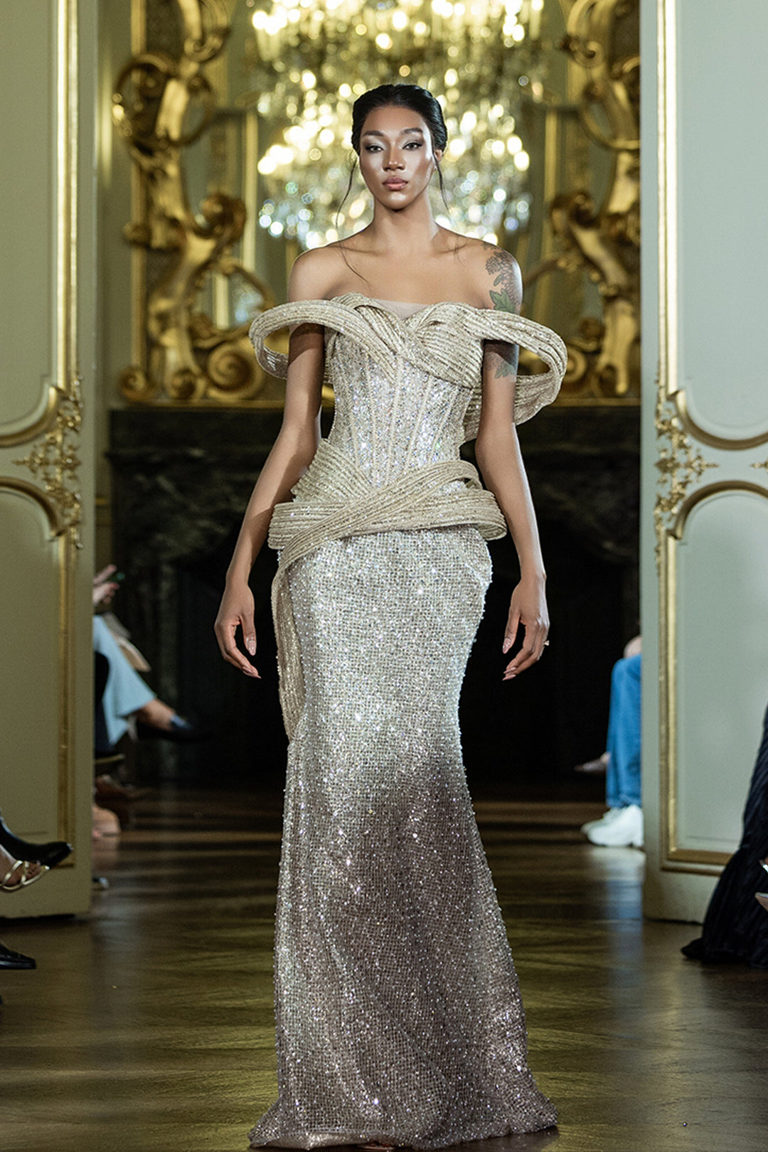 Off-The-Shoulder Beaded Mermaid Dress