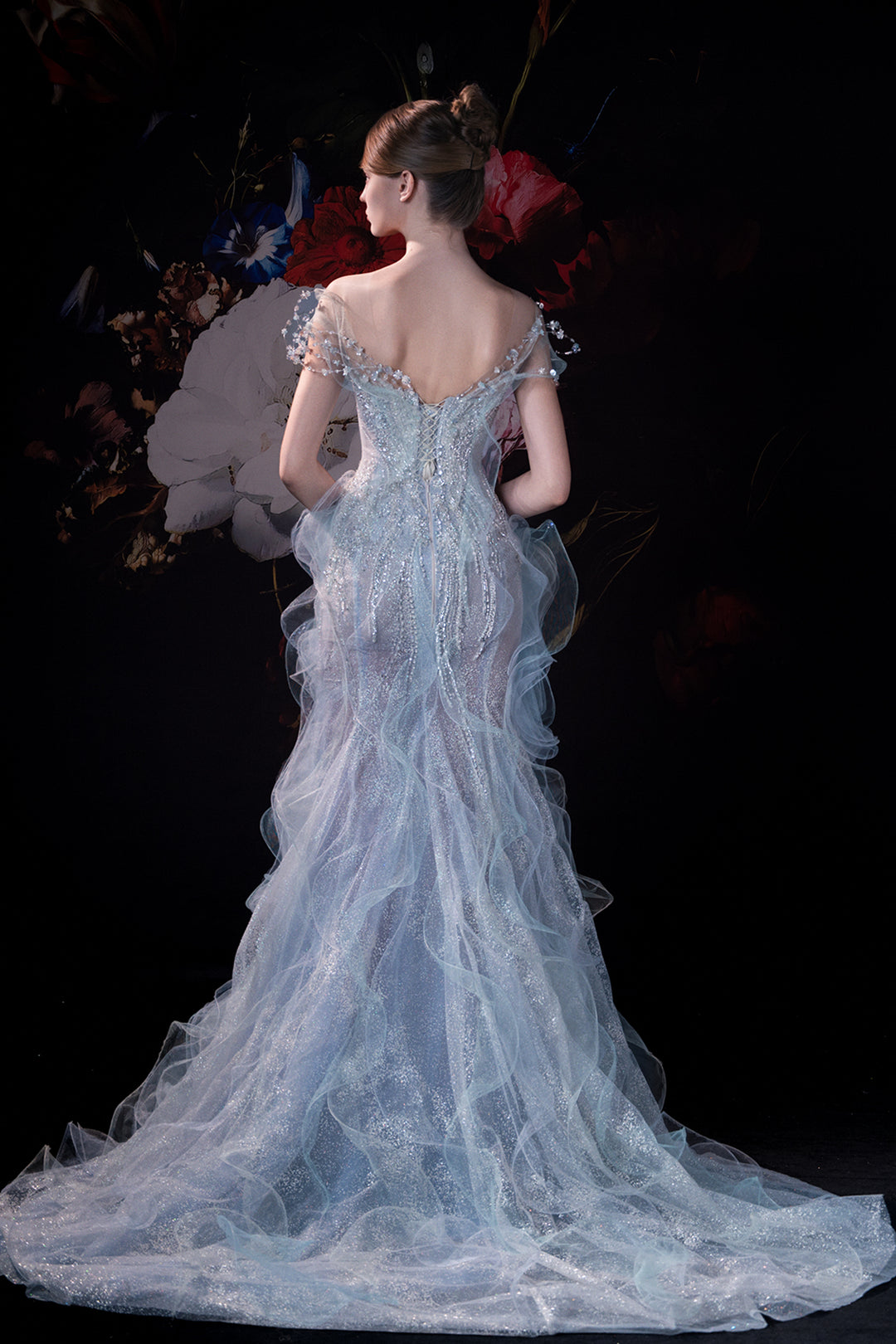 Mermaid Dress with Embroidered Corset Pale Blue / FR 48