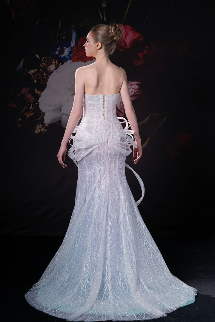 Strapless Neckline and Crystal Floral Embroidery Dress