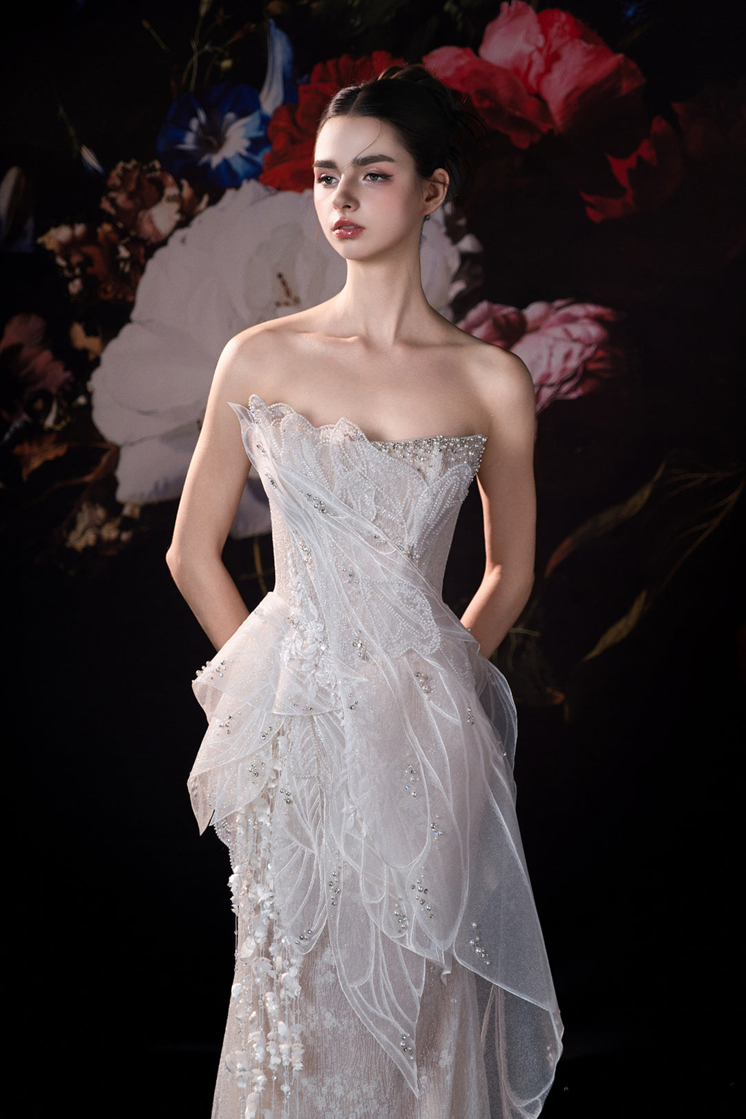 Corseted Column Dress with Embroidered Lace