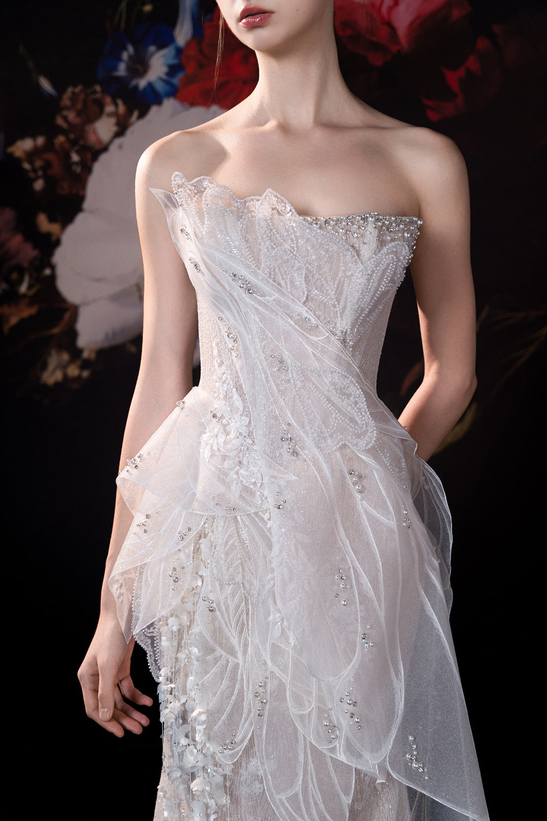 Corseted Column Dress with Embroidered Lace