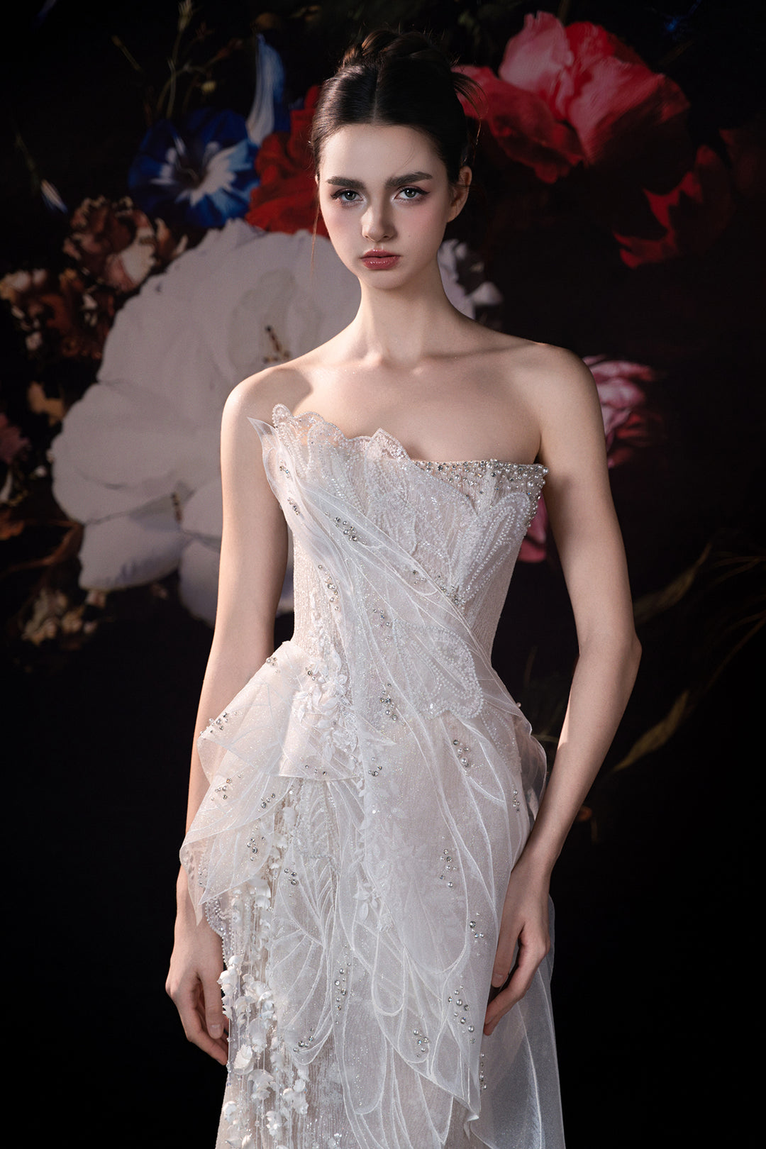 Corseted Column Dress with Embroidered Lace