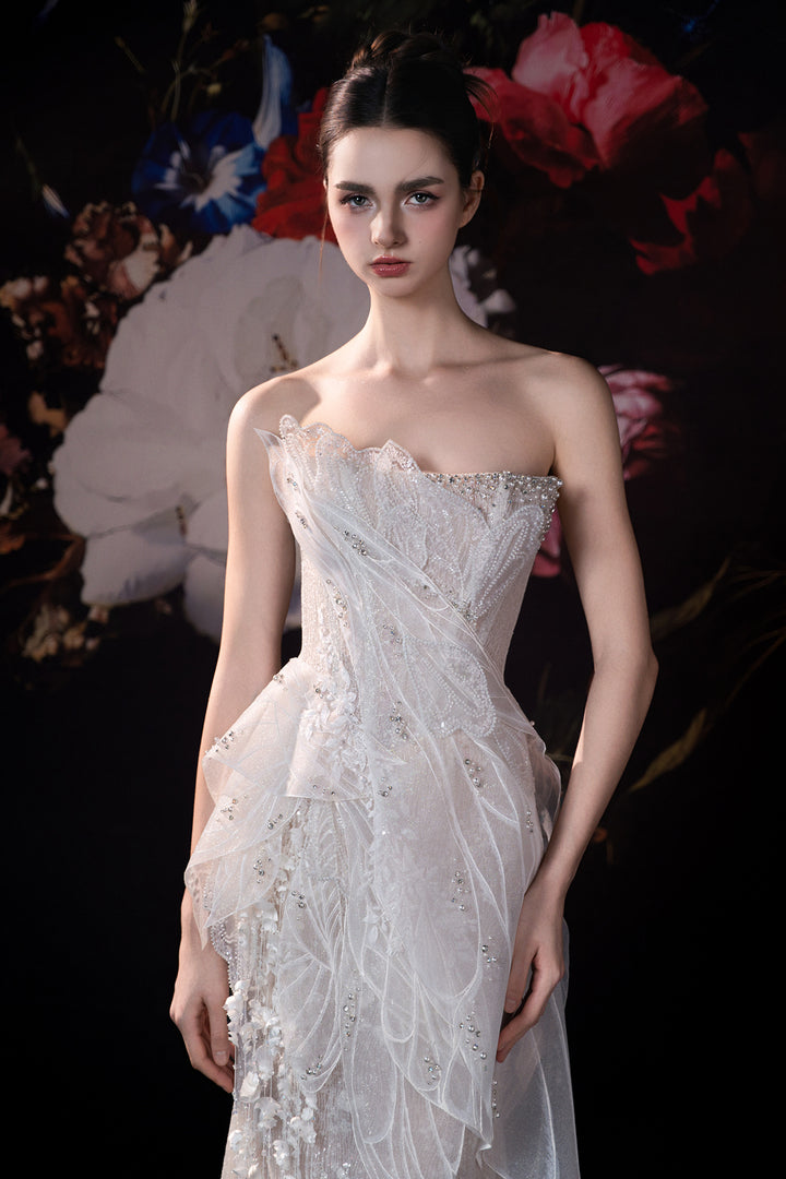 Corseted Column Dress with Embroidered Lace