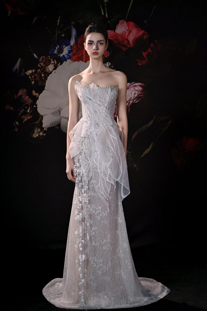 Corseted Column Dress with Embroidered Lace