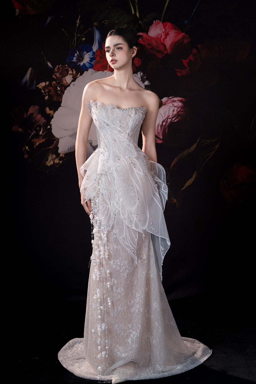 Corseted Column Dress with Embroidered Lace