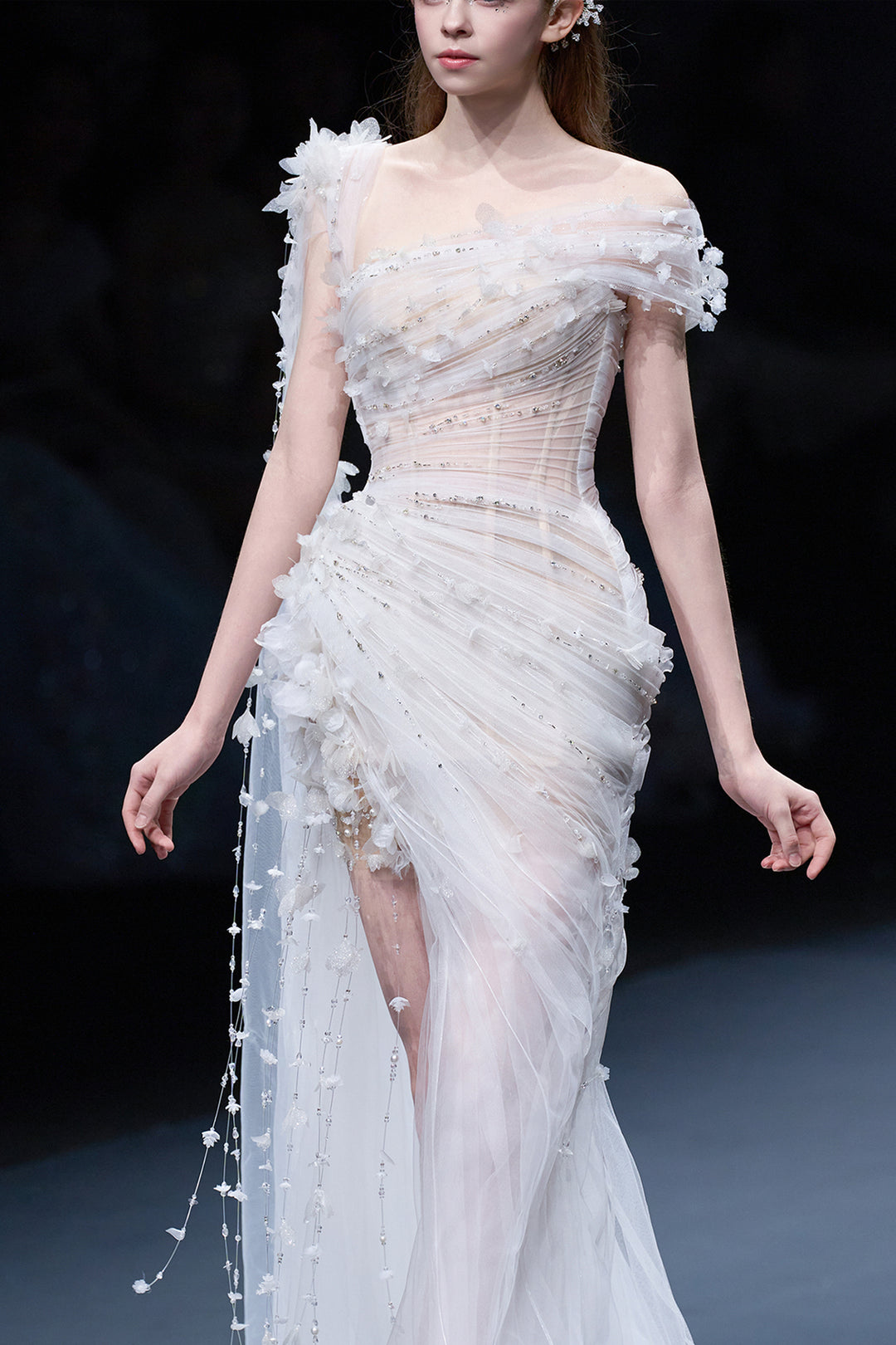 Asymmetrical 3D Floral Tulle Dress