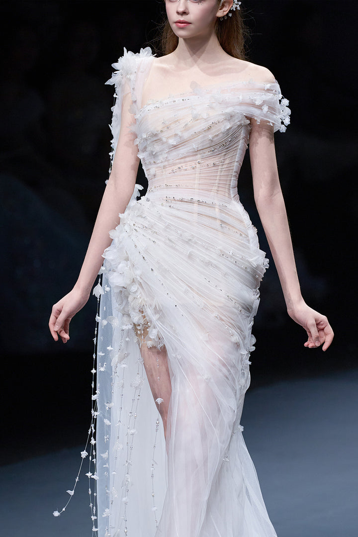 Asymmetrical 3D Floral Tulle Dress