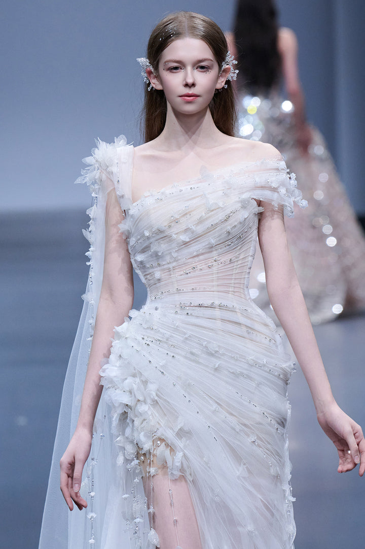 Asymmetrical 3D Floral Tulle Dress