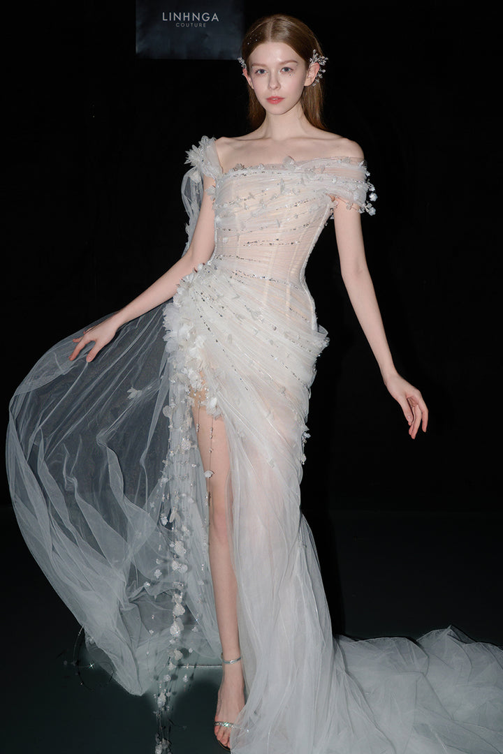 Asymmetrical 3D Floral Tulle Dress