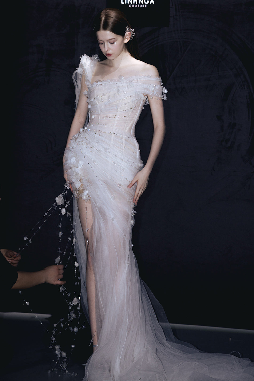 Asymmetrical 3D Floral Tulle Dress