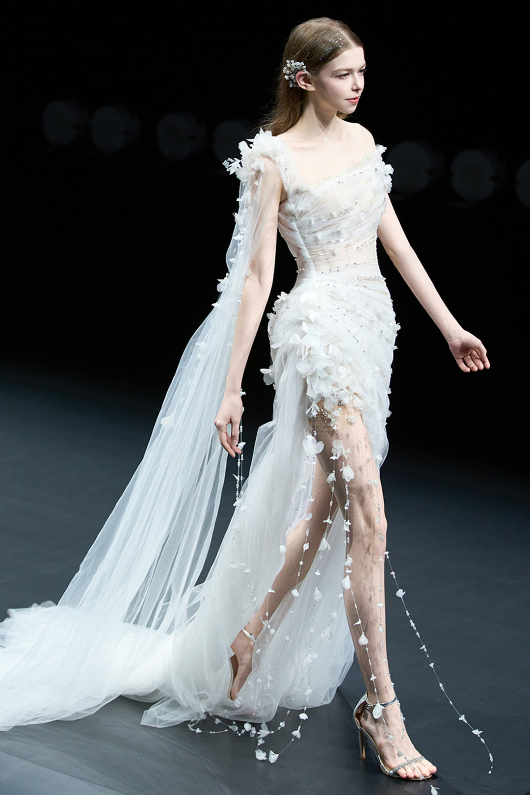 Asymmetrical 3D Floral Tulle Dress