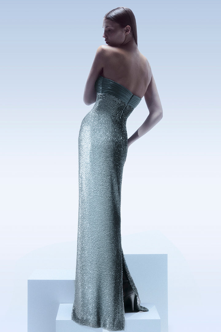 Strapless with Sequinned Bow and Column Dress