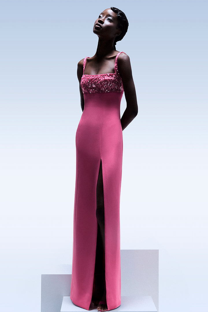 Embellished Bust with High-Slit and Column Dress