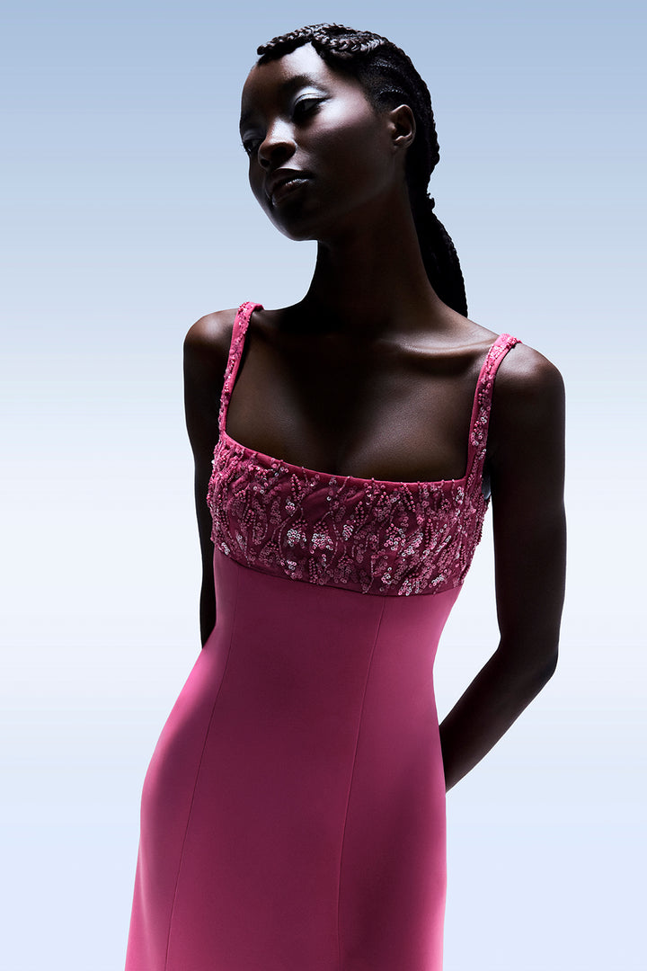 Embellished Bust with High-Slit and Column Dress