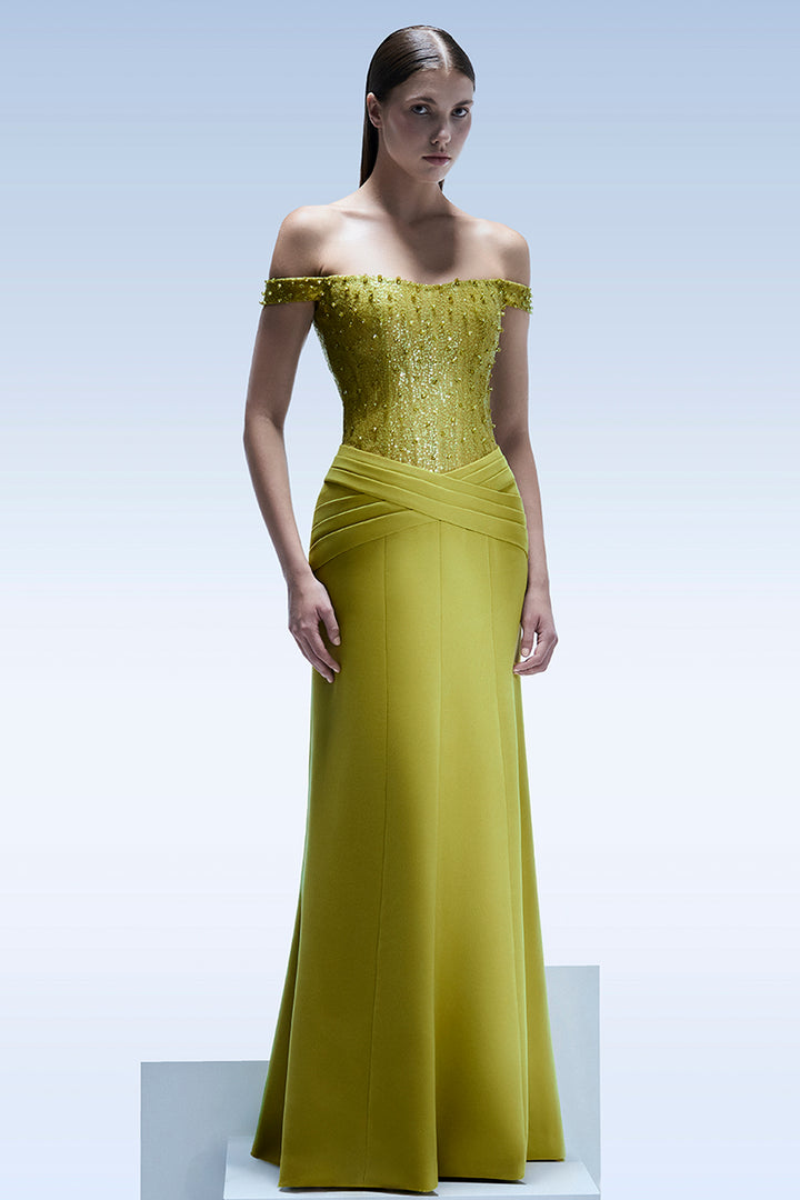 Off-The-Shoulder with Embellished Corset Dress