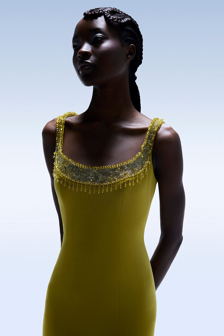 Embellished Scoop-Neck with Column Dress