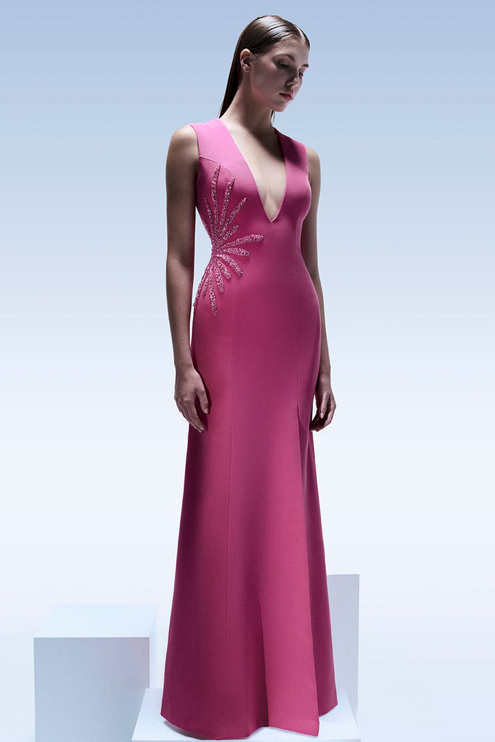 Plunging V-Neck with Starburst Dress